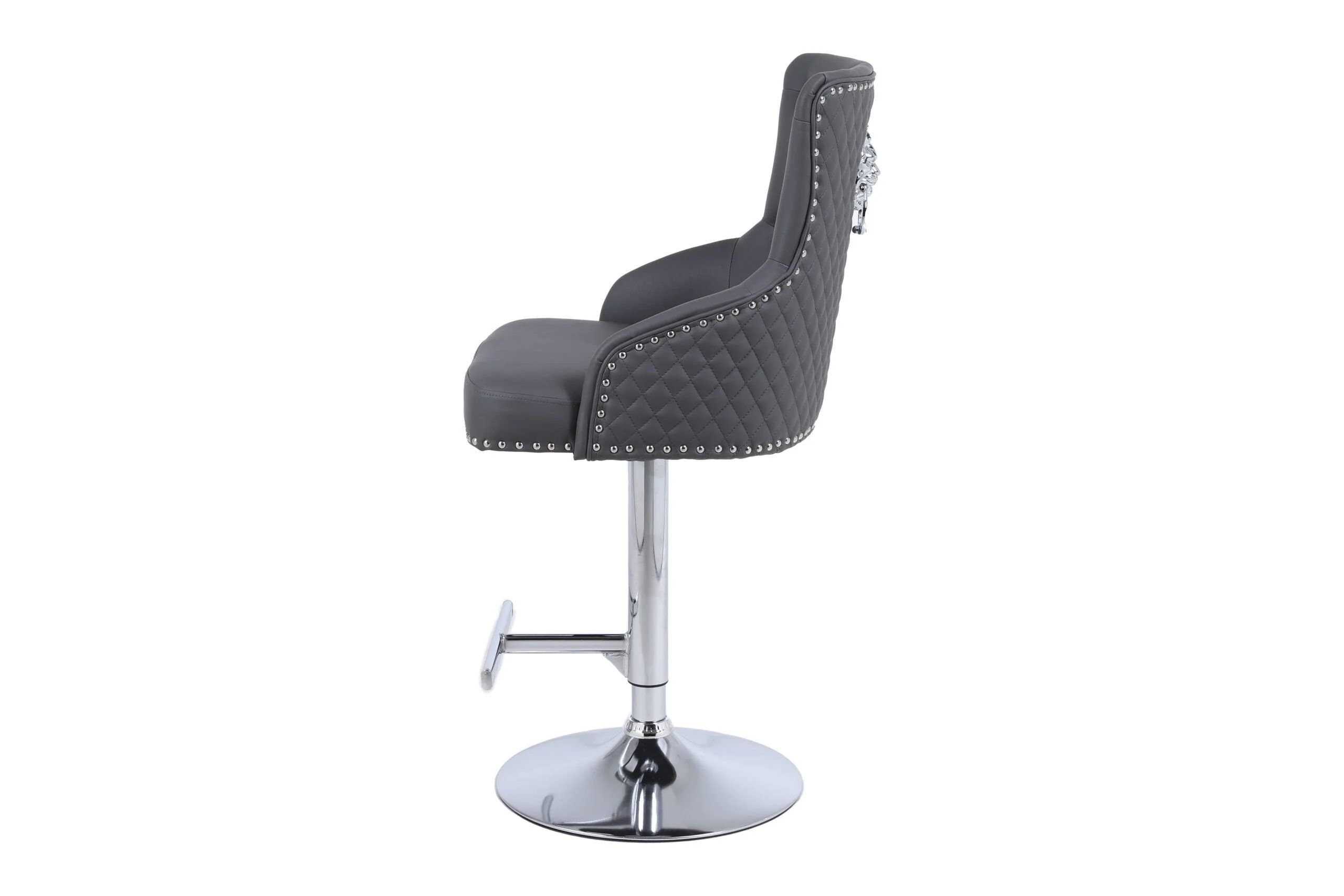 Majestic Grey PU Faux Leather Barstool With Lion Knocker - Image 4