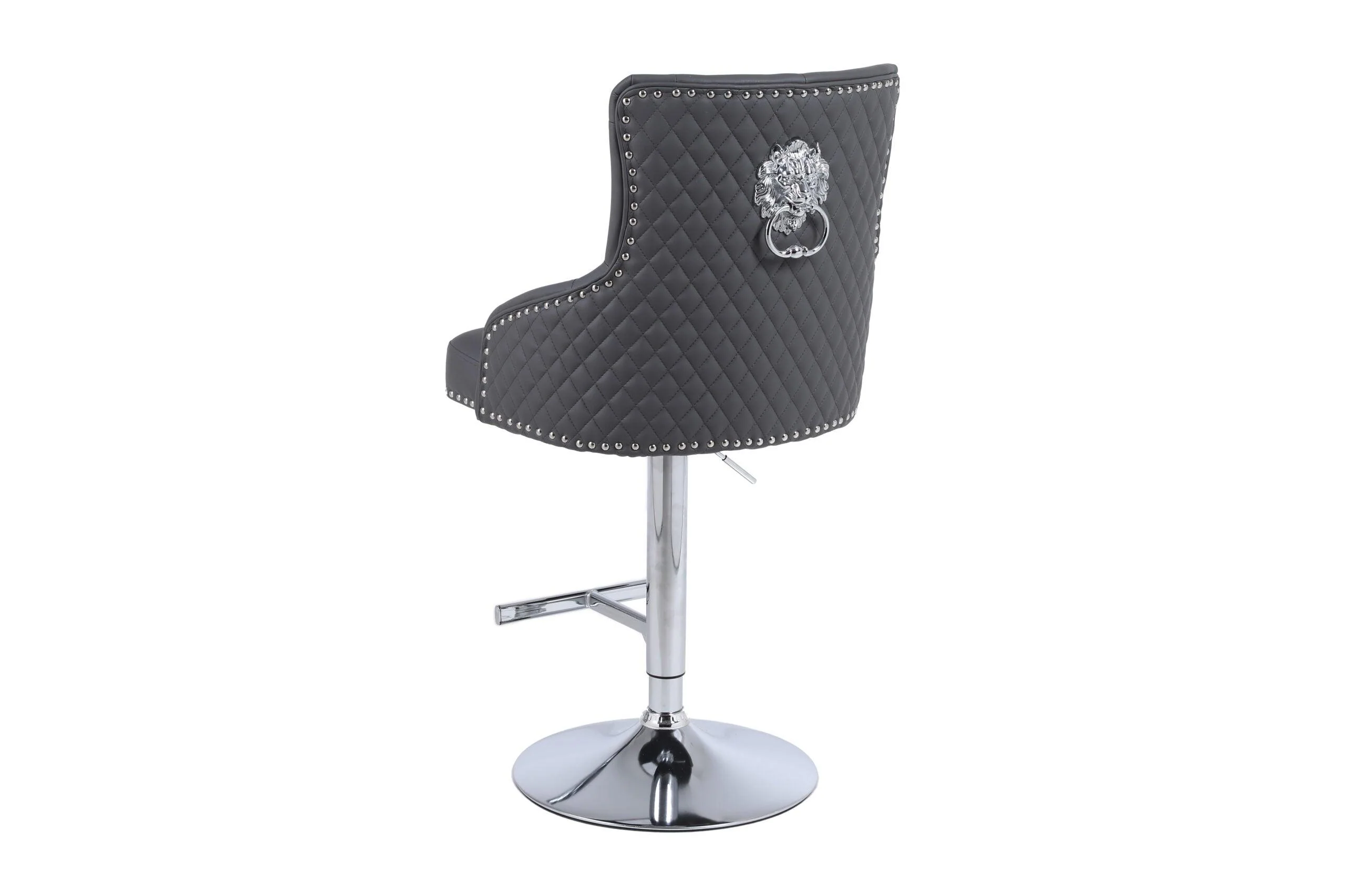 Majestic Grey PU Faux Leather Barstool With Lion Knocker - Image 5