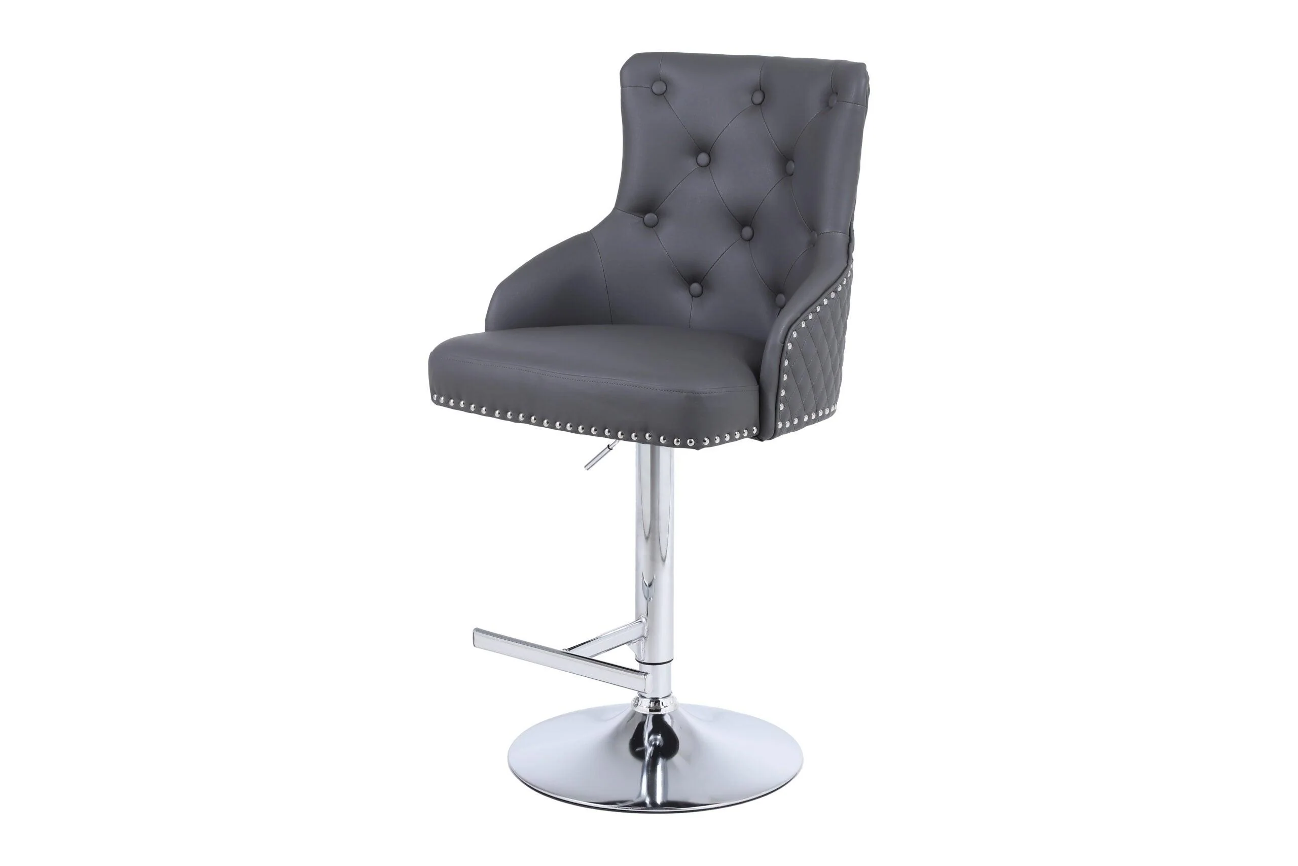 Majestic Grey PU Faux Leather Barstool With Lion Knocker - Image 6