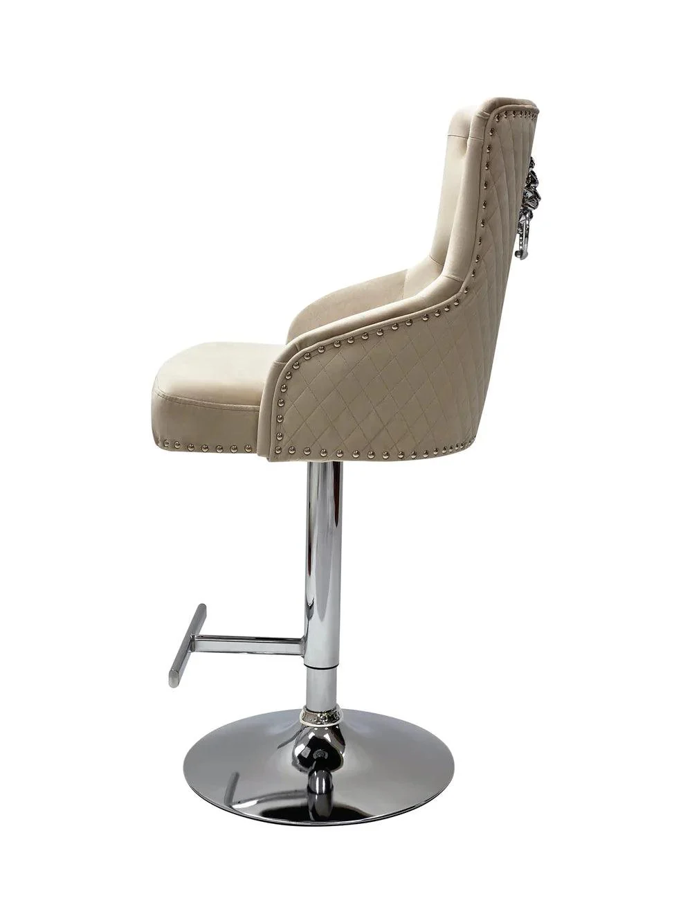 Majestic Mink Brushed Velvet Bar Stool With Lion Knocker - Image 3