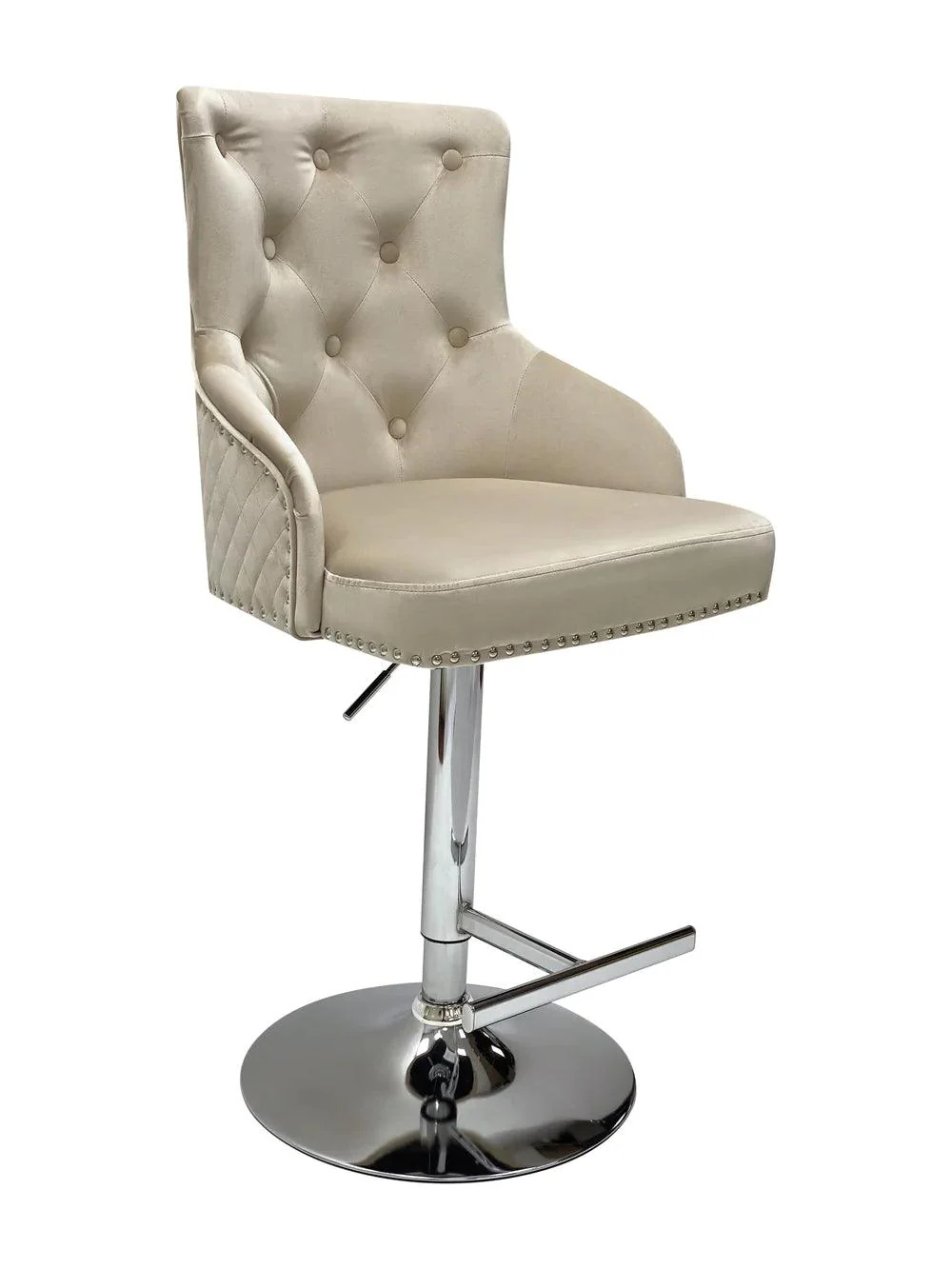 Majestic Mink Brushed Velvet Bar Stool With Lion Knocker - Image 5