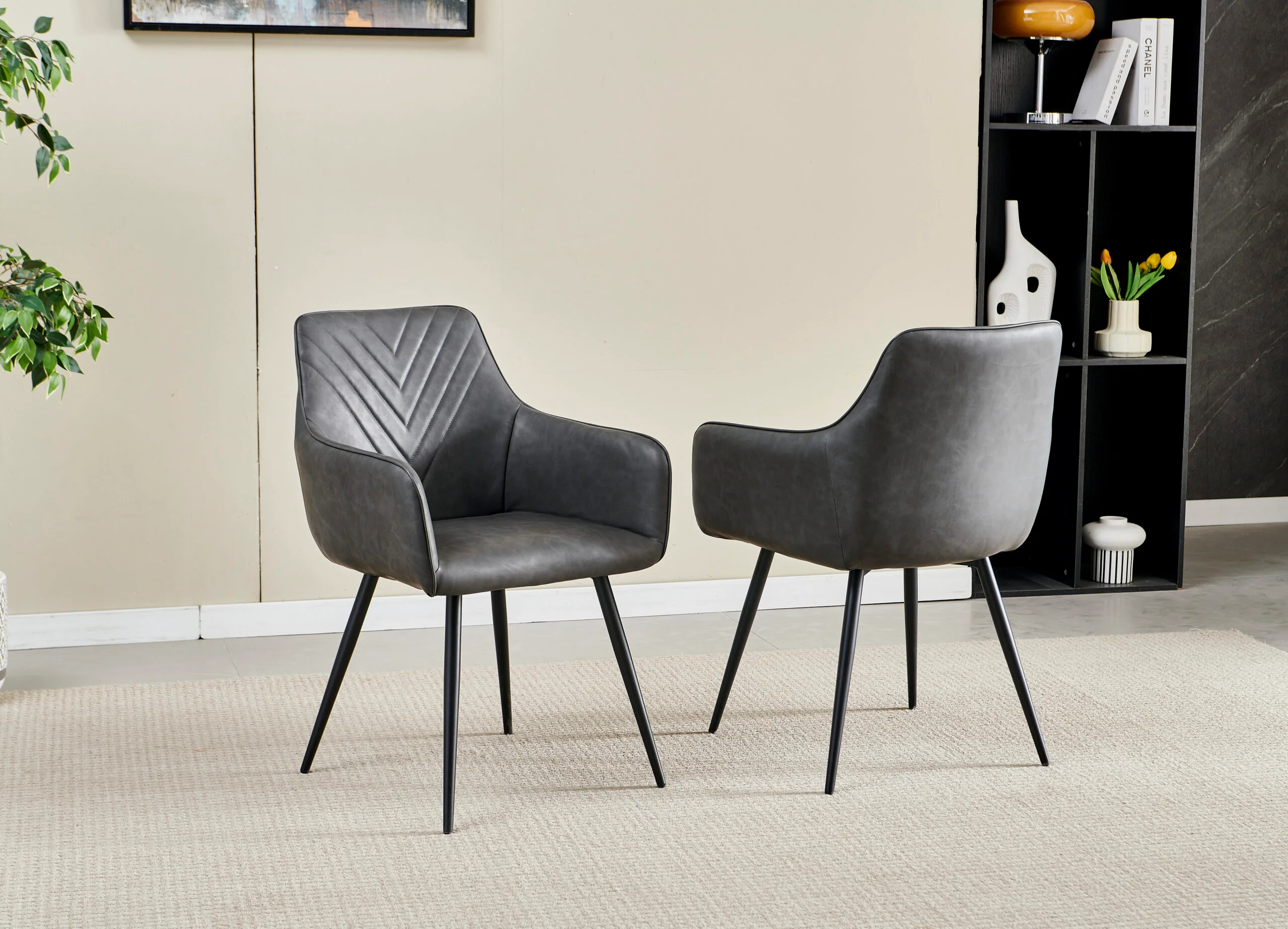 Miami 120cm Black Gold Dining Table With Ceramic Top + Grey PU Leather Dining Chairs - Image 3