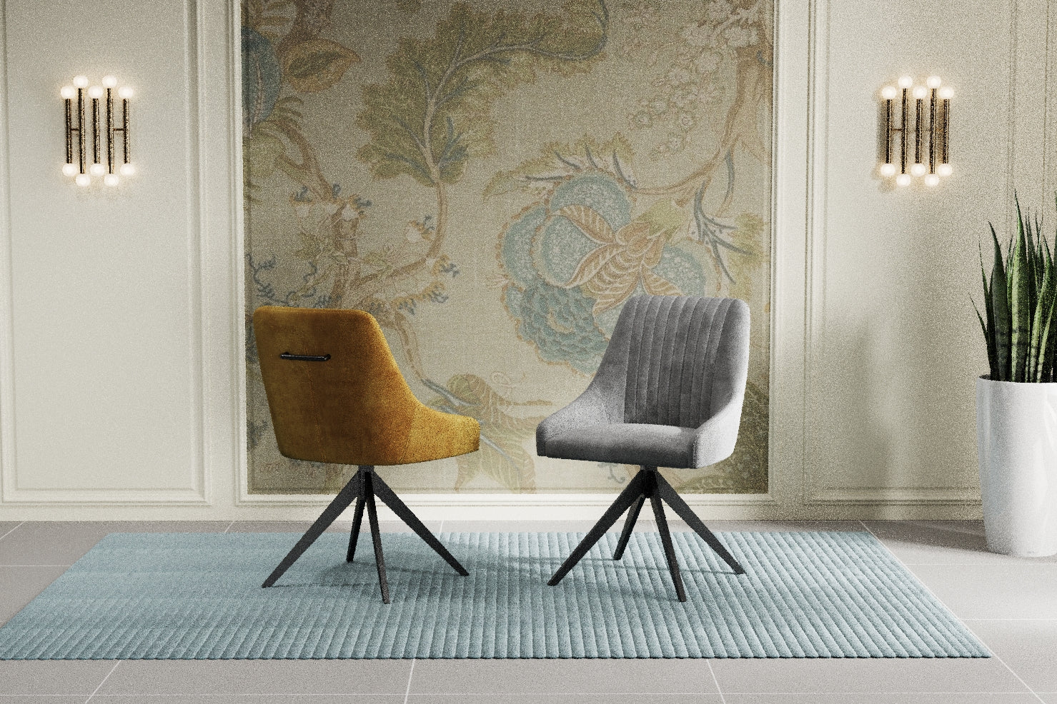 Nova 160-240cm White Ceramic Marble Side Extending Dining Table With Swivel Velvet Dining Chairs - Image 15