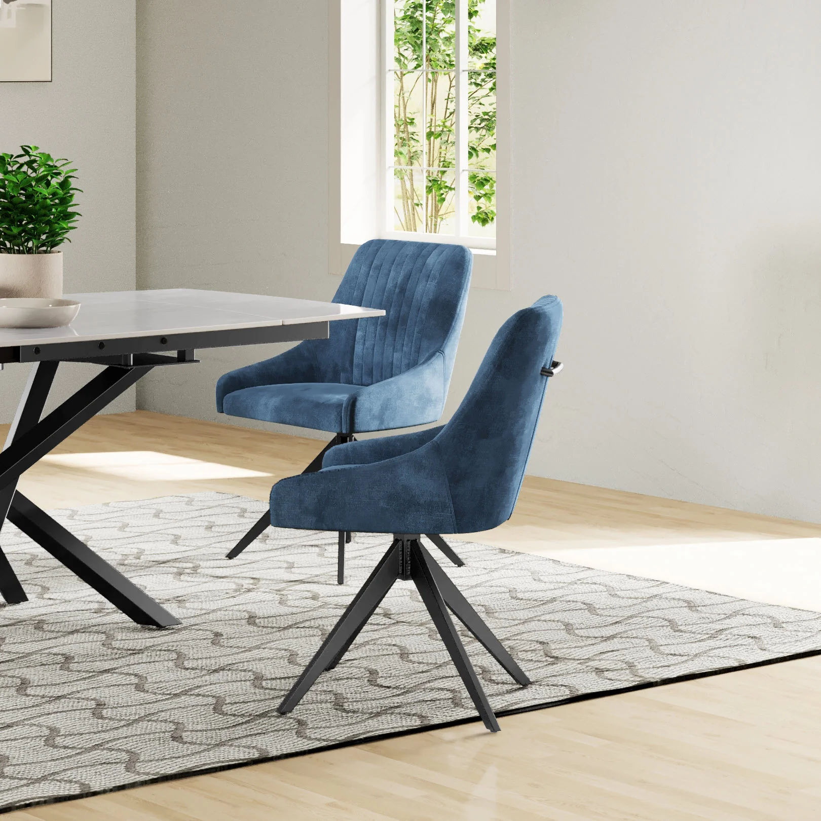 Nova 160-240cm White Ceramic Marble Side Extending Dining Table With Swivel Velvet Dining Chairs - Image 17