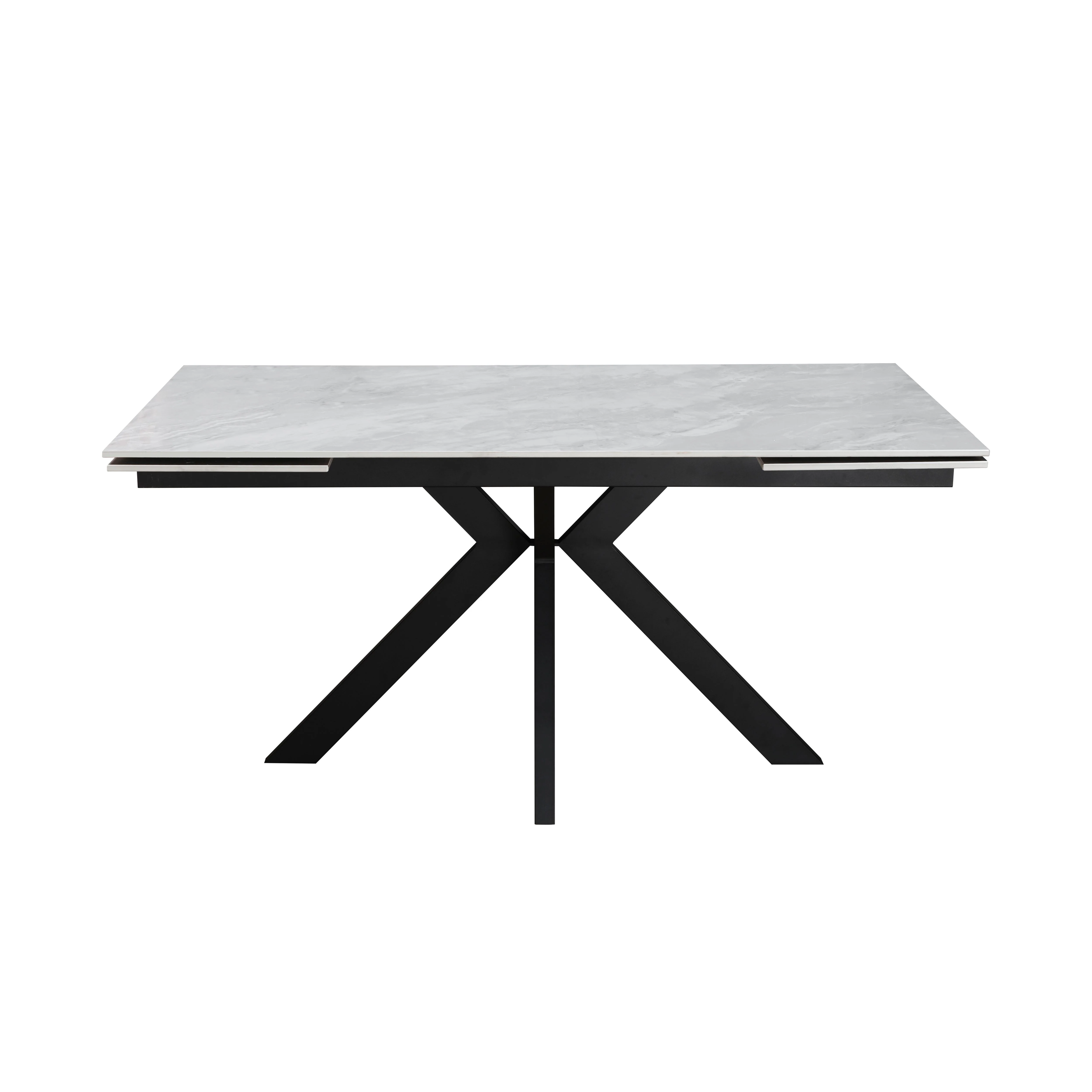 Nova 160-240cm White Ceramic Marble Side Extending Dining Table With Swivel Velvet Dining Chairs - Image 3