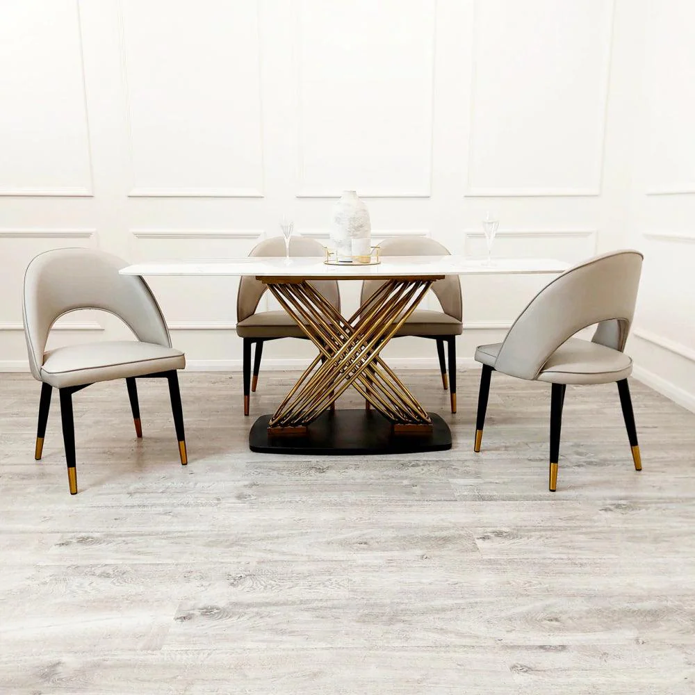 Orion Gold 180cm Dining Table with Polar White Sintered Stone Top - Image 6