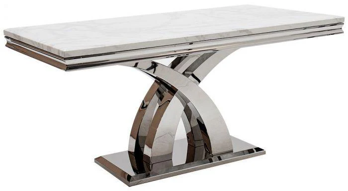 Ottavia 180cm White Marble Dining Table + Grey Chrome Ring Knocker Faux Leather Chairs - Image 3