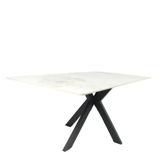 Phoenix 180cm White Ceramic Marble Dining Table With Grey Velvet Black Ring Chairs - Image 14