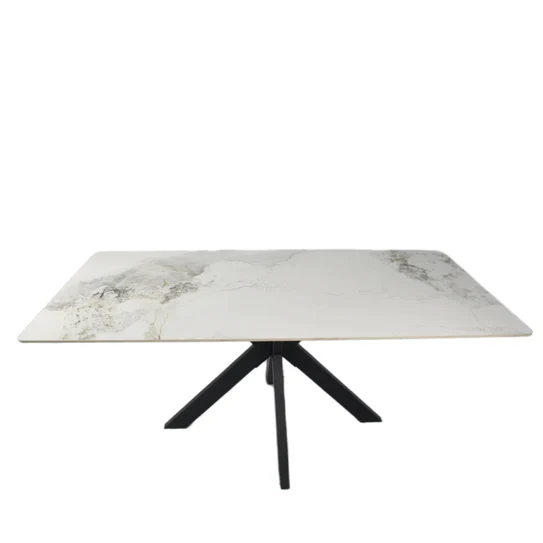 Phoenix 180cm White Ceramic Marble Dining Table With Grey Velvet Black Ring Chairs - Image 15