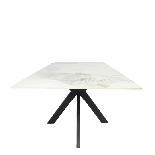 Phoenix 180cm White Ceramic Marble Dining Table With Grey Velvet Black Ring Chairs - Image 16