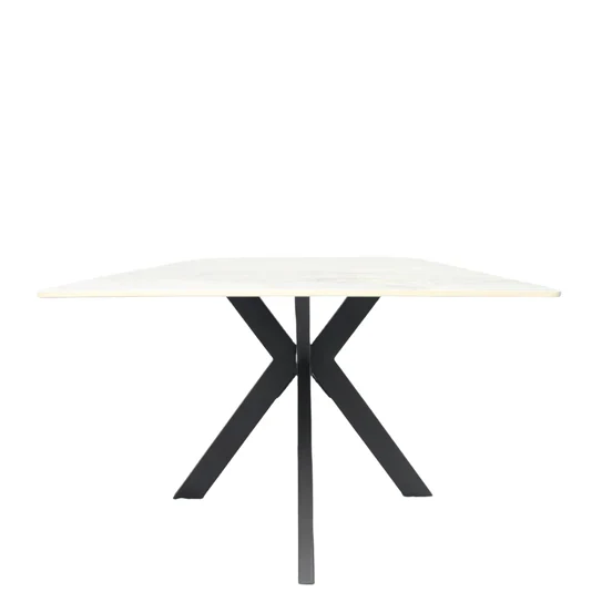Phoenix 180cm White Ceramic Marble Dining Table With Grey Velvet Black Ring Chairs - Image 17