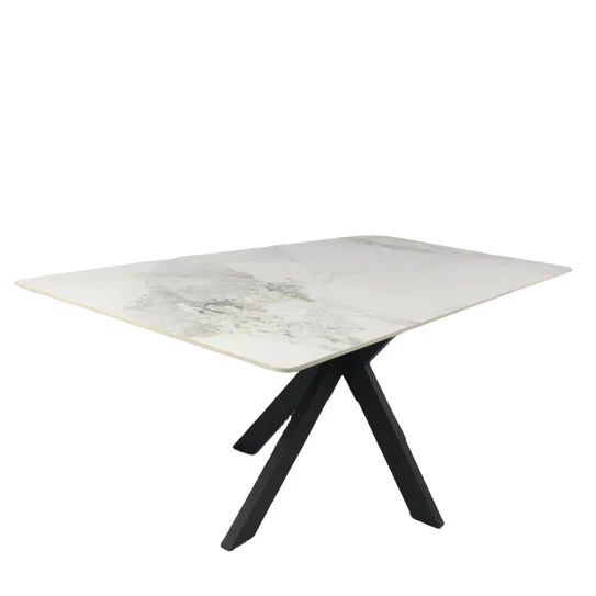 Phoenix 180cm White Ceramic Marble Dining Table With Grey Velvet Black Ring Chairs - Image 19