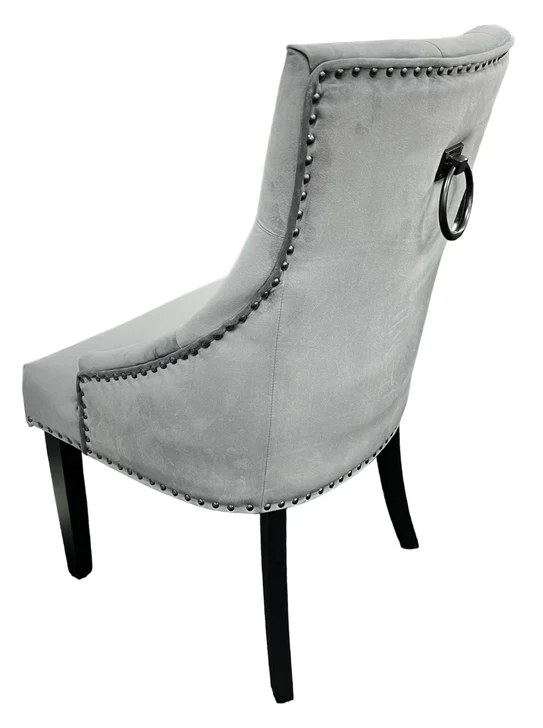 Phoenix 180cm White Ceramic Marble Dining Table With Grey Velvet Black Ring Chairs - Image 26