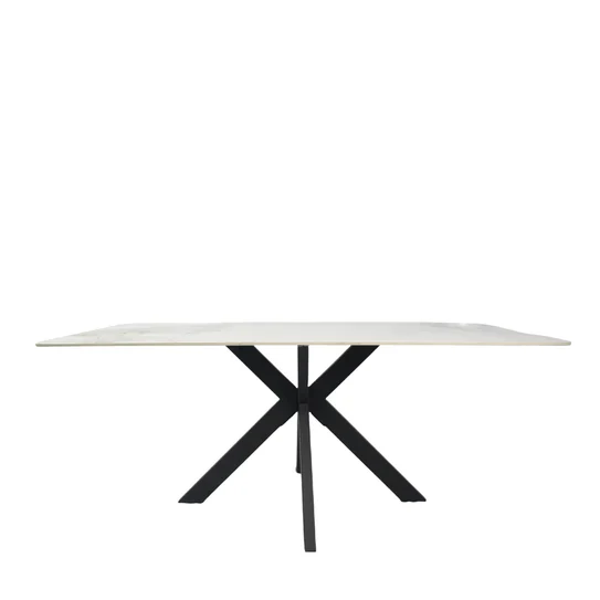 Phoenix 180cm White Ceramic Marble Dining Table With Grey Velvet Black Ring Chairs - Image 3