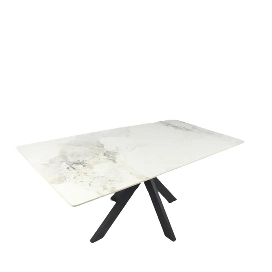 Phoenix 180cm White Ceramic Marble Dining Table With Grey Velvet Black Ring Chairs - Image 4