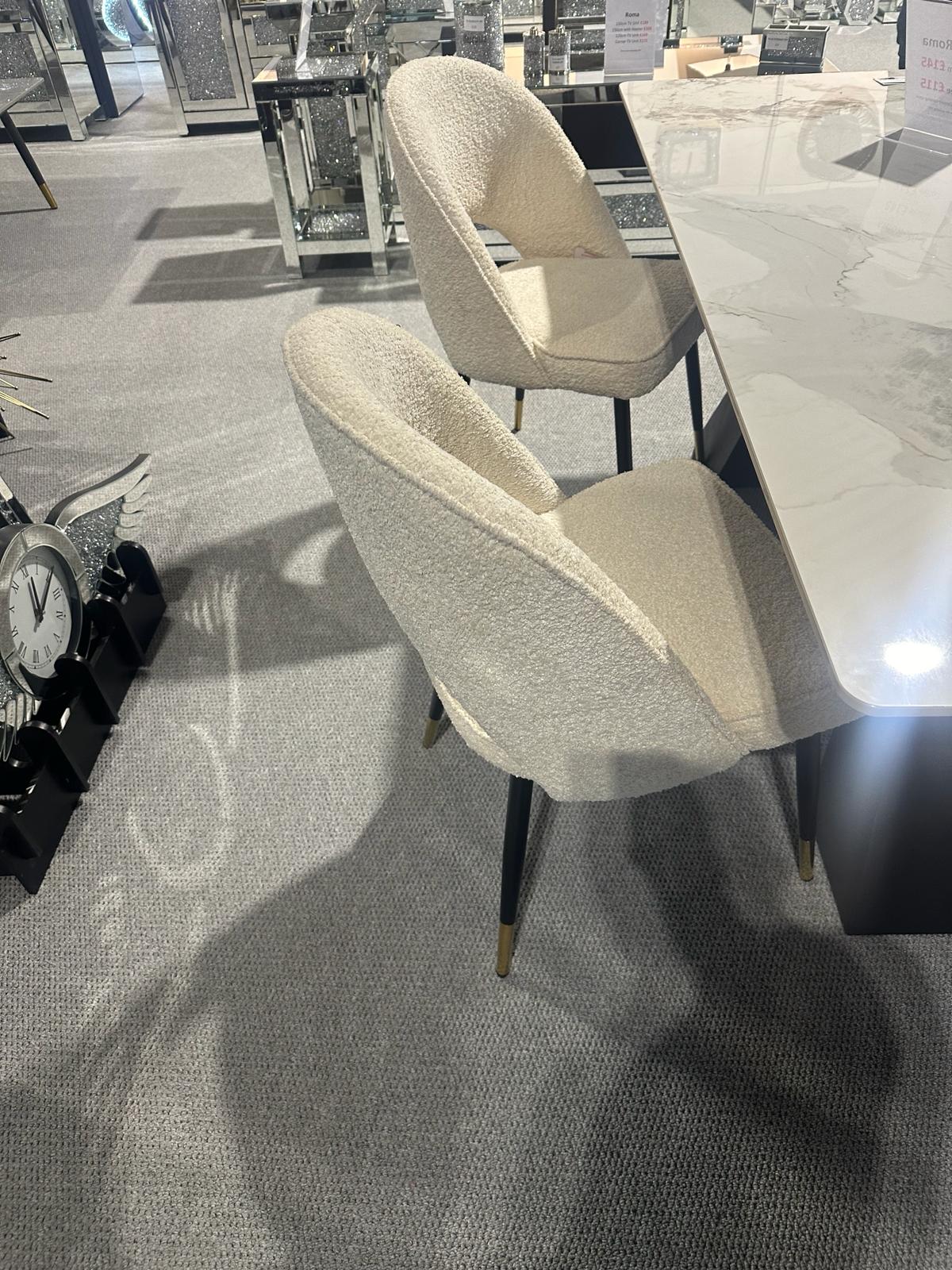 Roma 180cm White Ceramic Marble Dining Table + Cream Boucle Velvet Chairs - Image 14