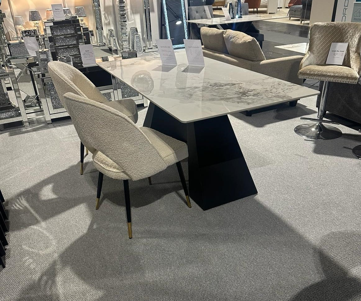 Roma 180cm White Ceramic Marble Dining Table + Cream Boucle Velvet Chairs - Image 15