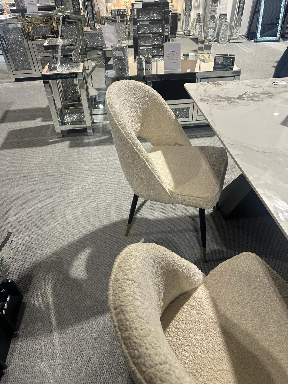 Roma 180cm White Ceramic Marble Dining Table + Cream Boucle Velvet Chairs - Image 5