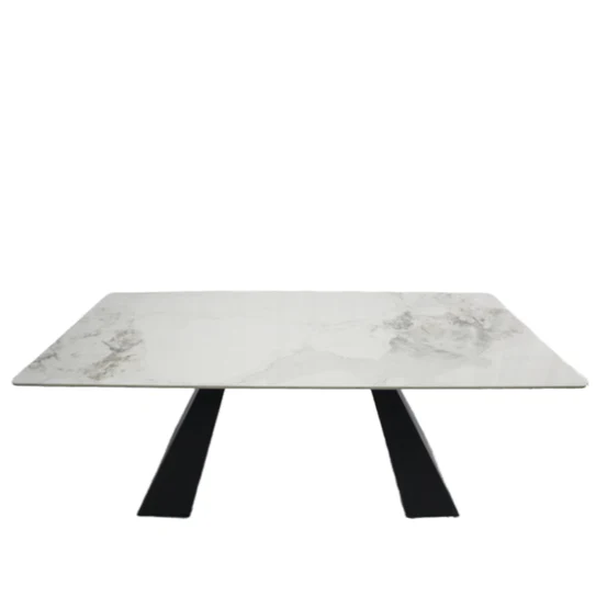 Roma 180cm White Ceramic Marble Dining Table + Cream Boucle Velvet Chairs - Image 8