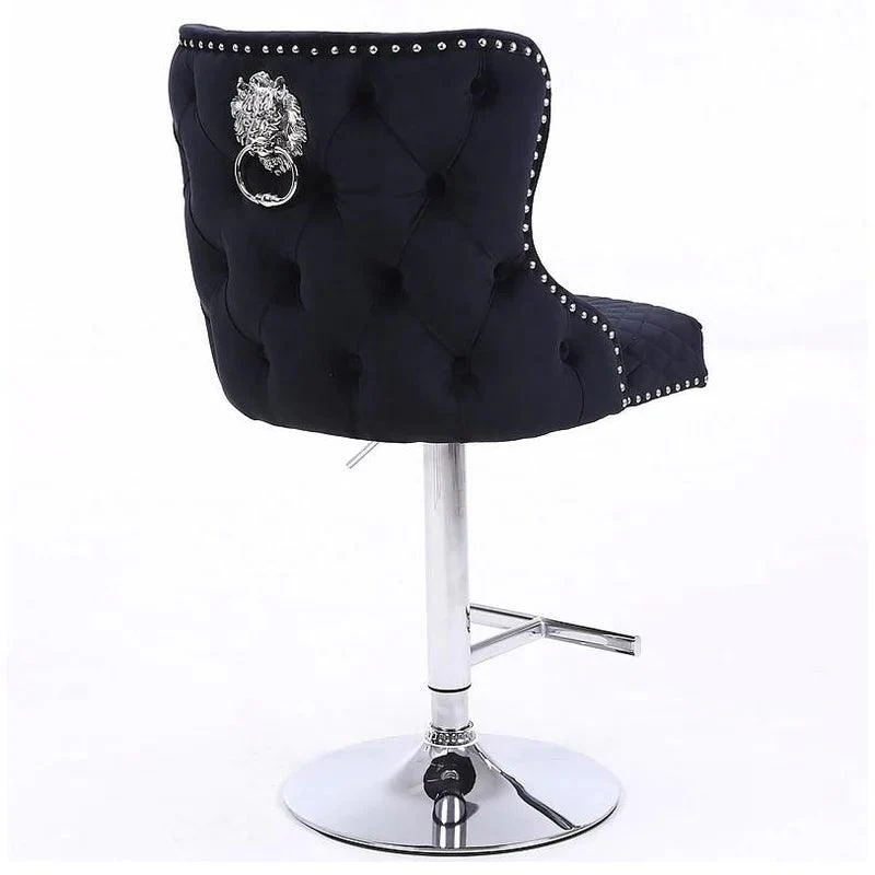 Valentino Black Lion Knocker Quilted Back Plush Velvet Chrome Bar Stool - Image 3