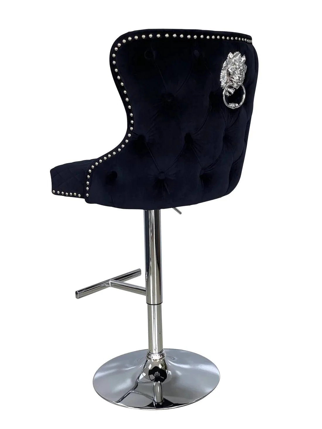 Valentino Black Lion Knocker Quilted Back Plush Velvet Chrome Bar Stool - Image 4