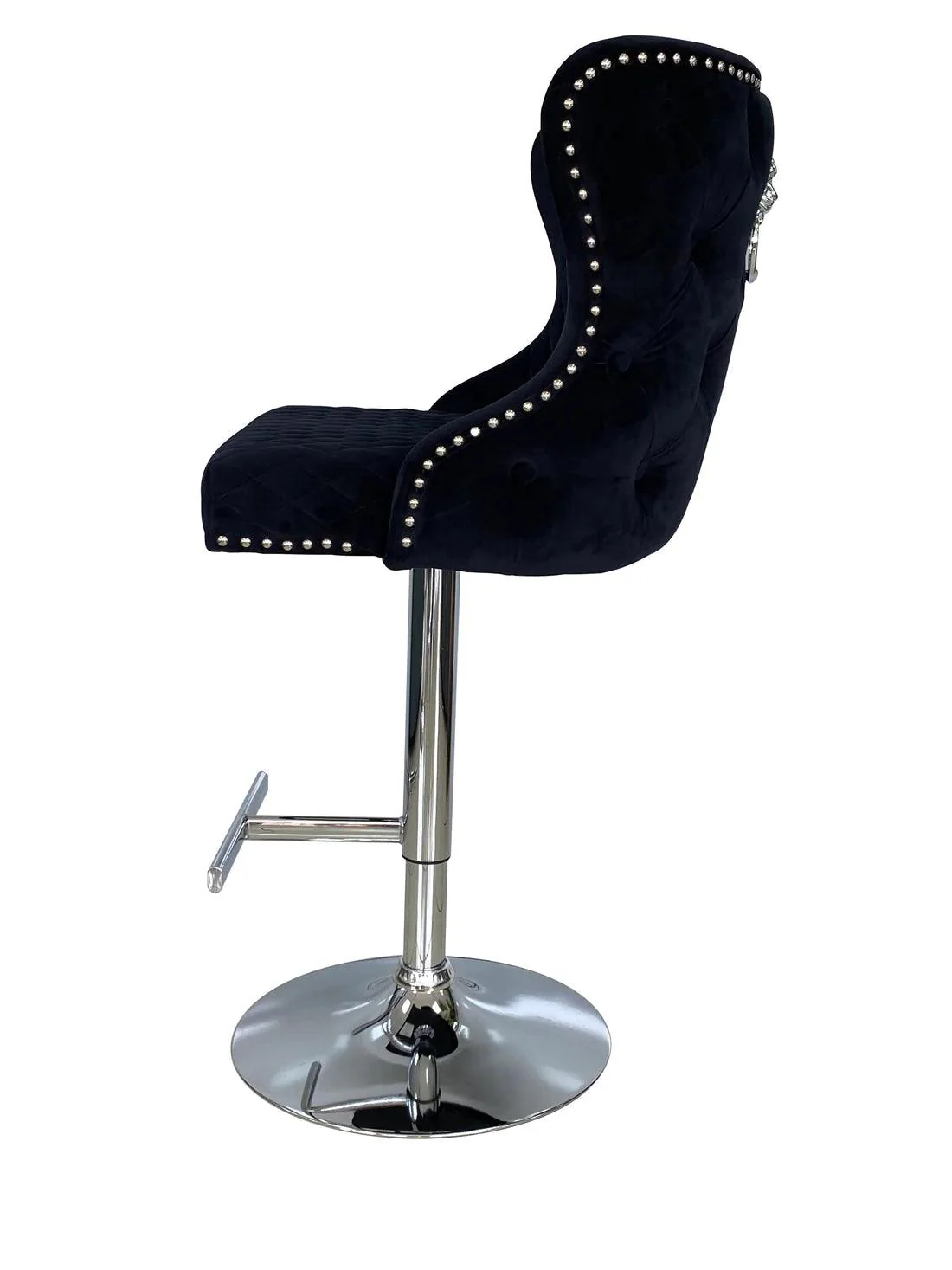 Valentino Black Lion Knocker Quilted Back Plush Velvet Chrome Bar Stool - Image 5