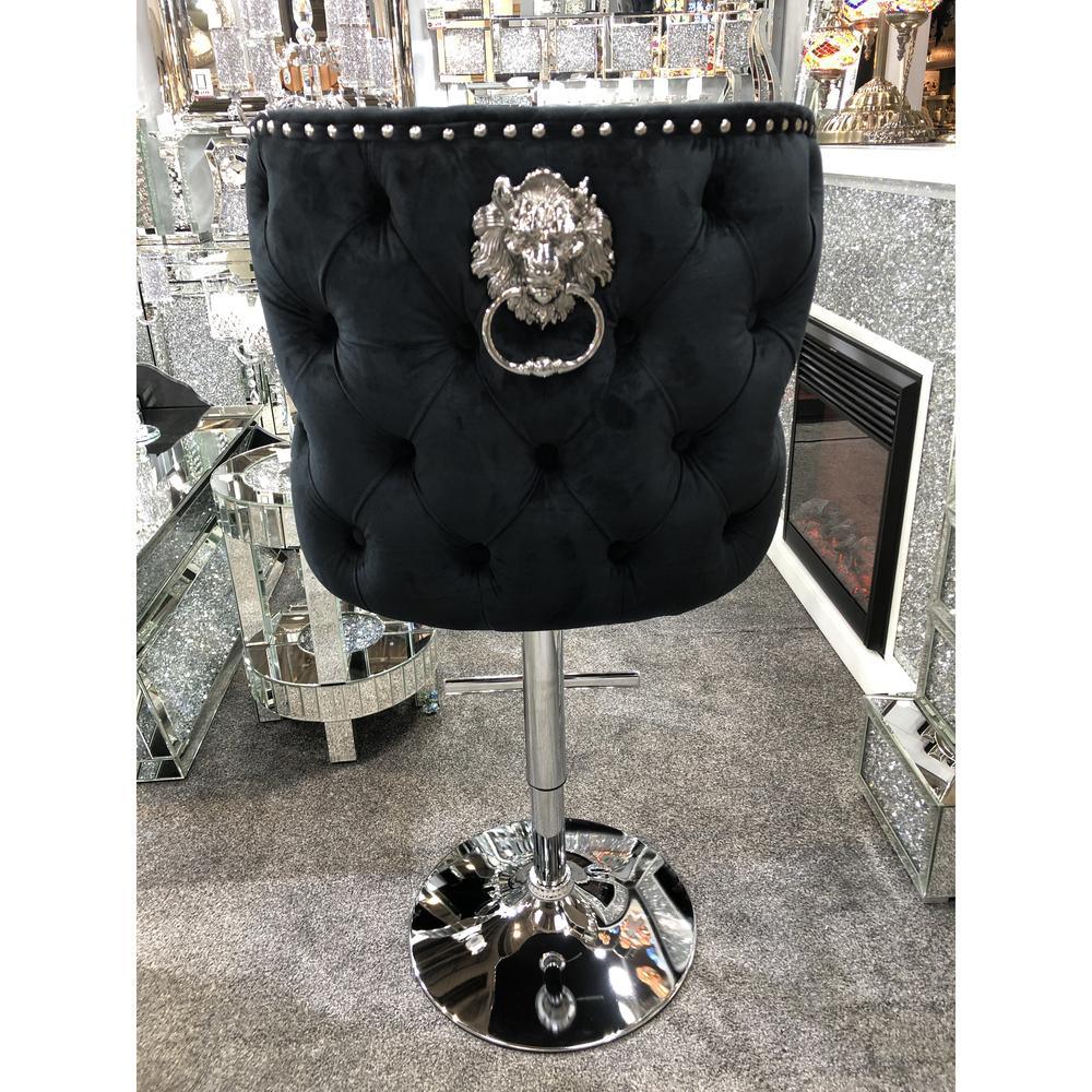 Valentino Black Lion Knocker Quilted Back Plush Velvet Chrome Bar Stool - Image 6