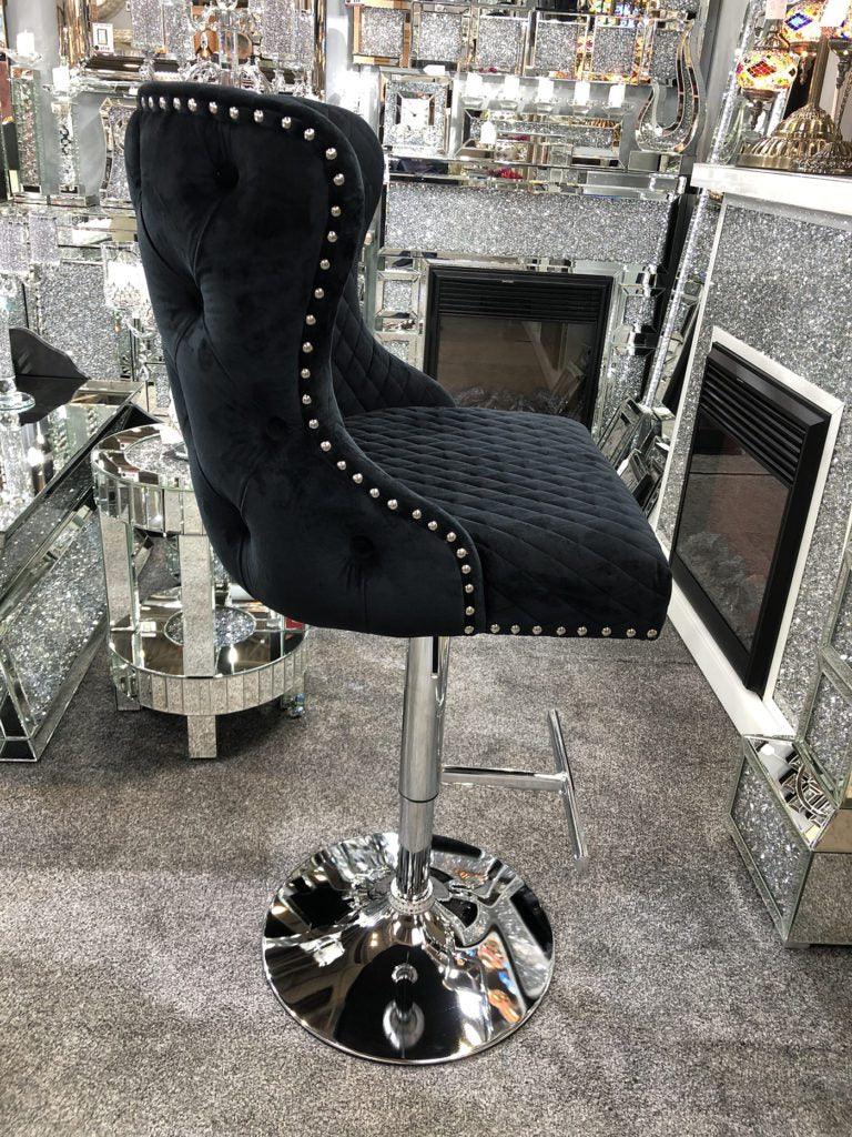 Valentino Black Lion Knocker Quilted Back Plush Velvet Chrome Bar Stool - Image 7