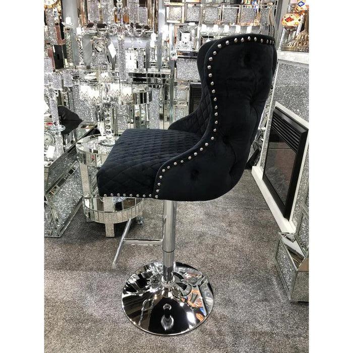 Valentino Black Lion Knocker Quilted Back Plush Velvet Chrome Bar Stool - Image 8