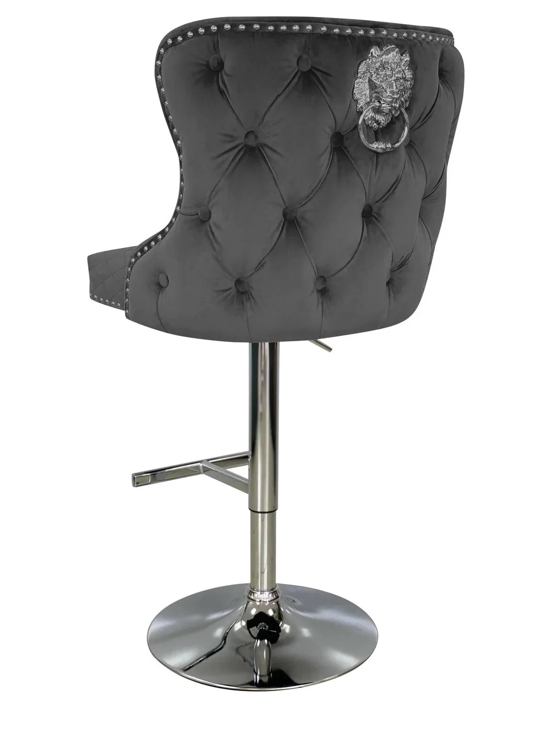 Valentino Grey Lion Knocker Quilted Back Plush Velvet Chrome Bar Stool - Image 3