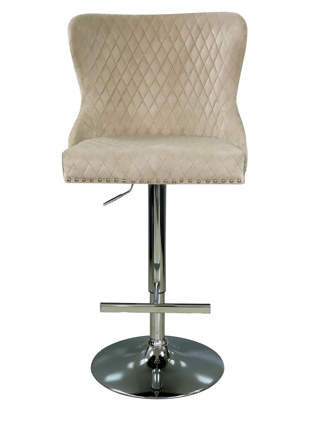Valentino Mink Lion Knocker Quilted Back Plush Velvet Chrome Bar Stool - Image 3
