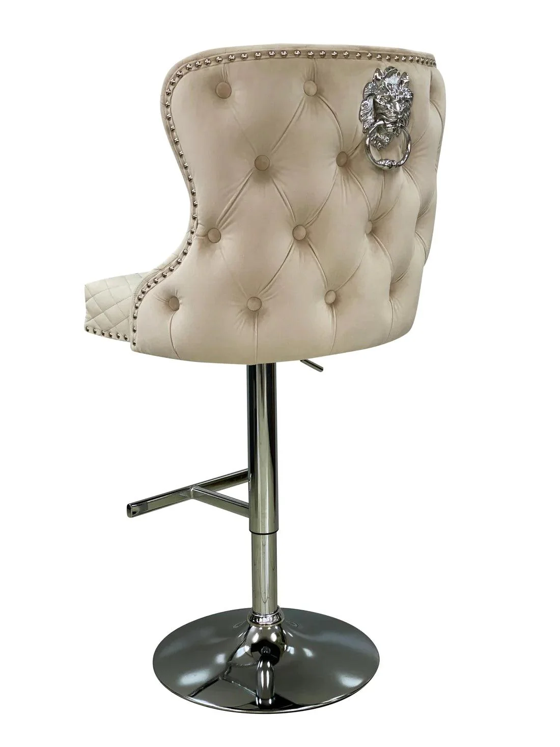 Valentino Mink Lion Knocker Quilted Back Plush Velvet Chrome Bar Stool - Image 5