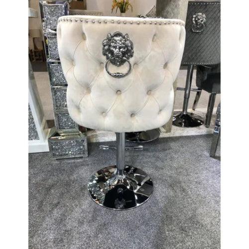 Valentino Mink Lion Knocker Quilted Back Plush Velvet Chrome Bar Stool - Image 6