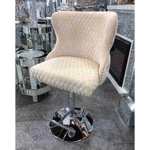 Valentino Mink Lion Knocker Quilted Back Plush Velvet Chrome Bar Stool - Image 7