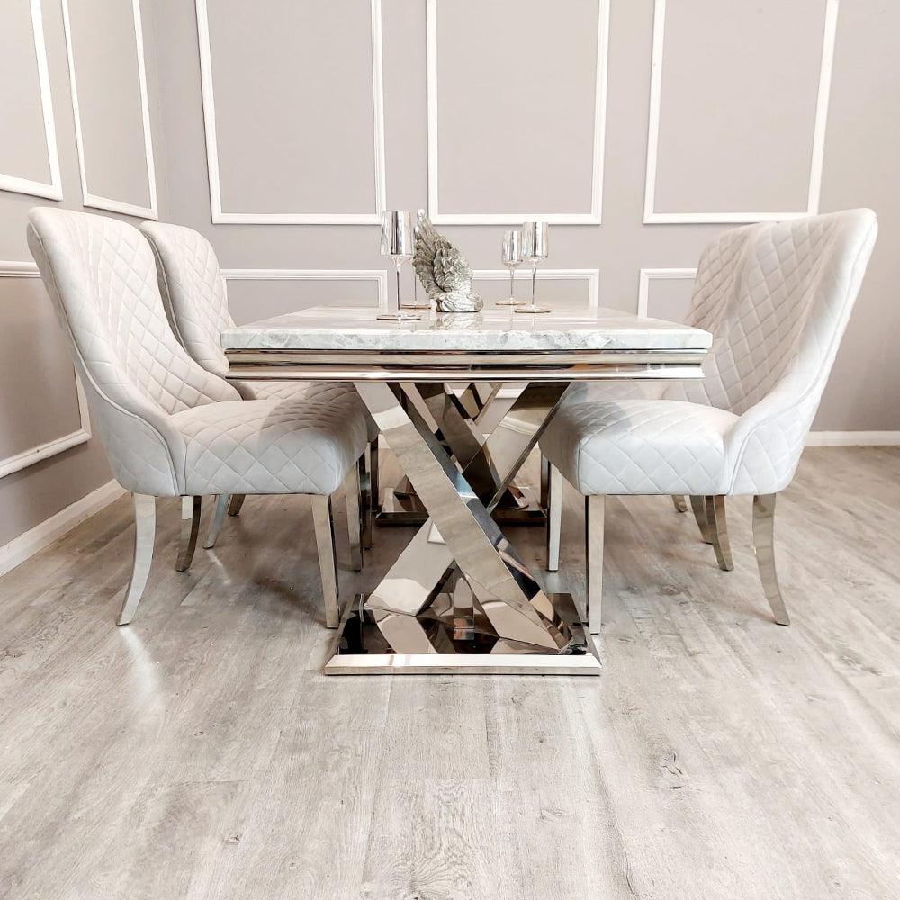 Xavia 180cm Marble Dining Table + Kate Quilted Plush Velvet Dining Chairs - Special Promo Price - Image 3