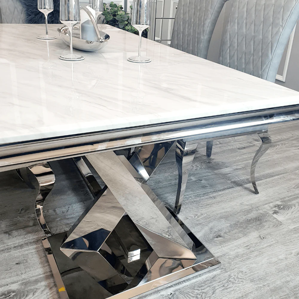 Xavia 180cm Marble Dining Table + Kate Quilted Plush Velvet Dining Chairs - Special Promo Price - Image 4