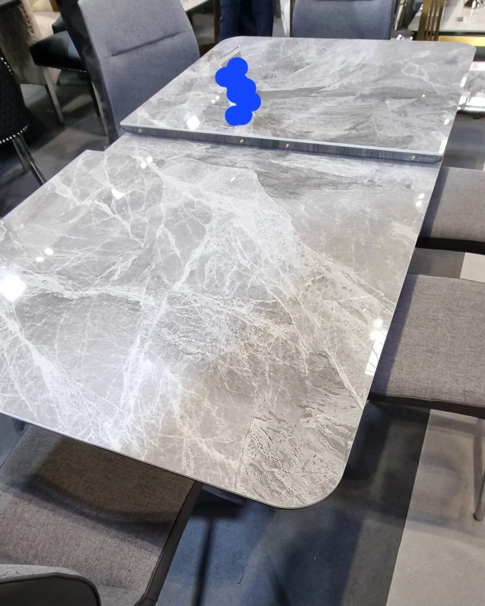 Zermatt 120cm Fixed Ceramic Grey Marble Dining Table + 4 Fabric Dining Chairs - Image 3